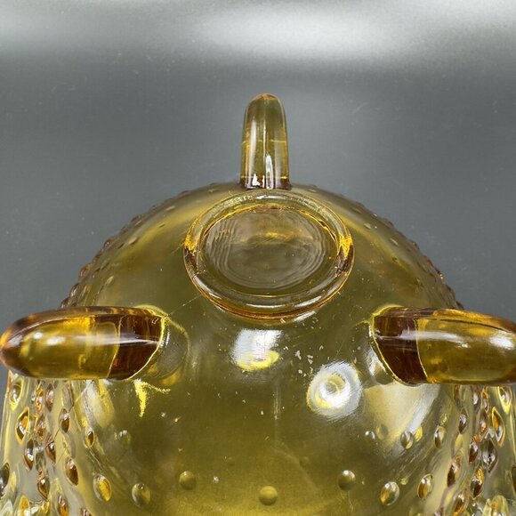 Vintage 3 Toed Hobnail Amber Footed Dish Bowl Container Wavy Edges Decor VTG - Picture 4 of 12